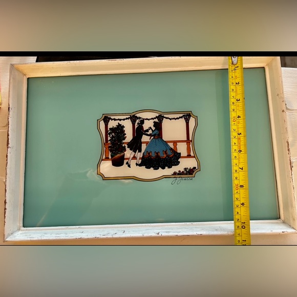 Vintage J. Jensen Foil Art Glass and Wood Tray - Picture 10 of 14